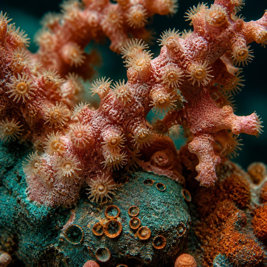 Macro detail of coral polyps in historical archive